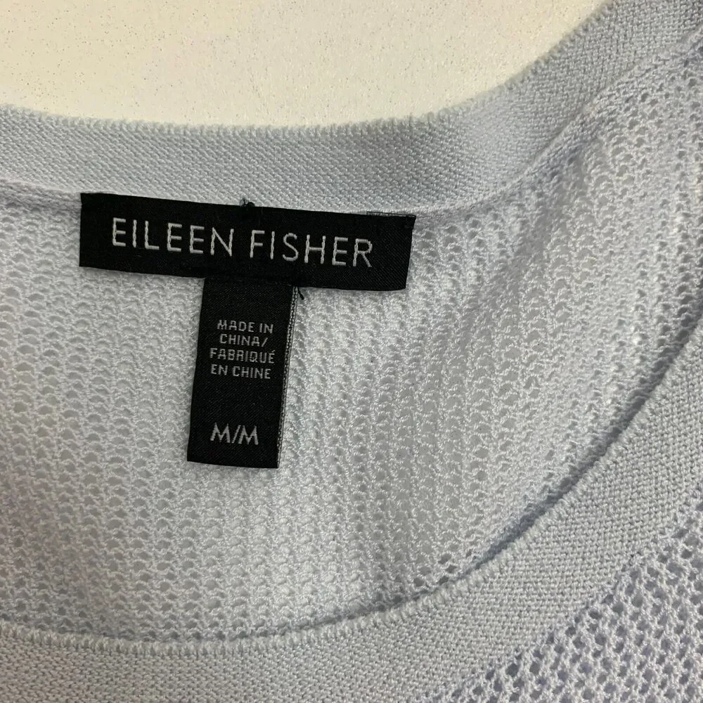 Eileen Fisher Crochet Sweater Womens M Medium Blue Tencel Lyocell Raglan Seams